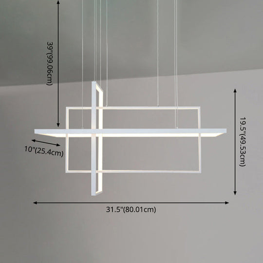 Minimalist Led White Frame Rectangular Hanging Light With Acrylic Island Lighting Fixture