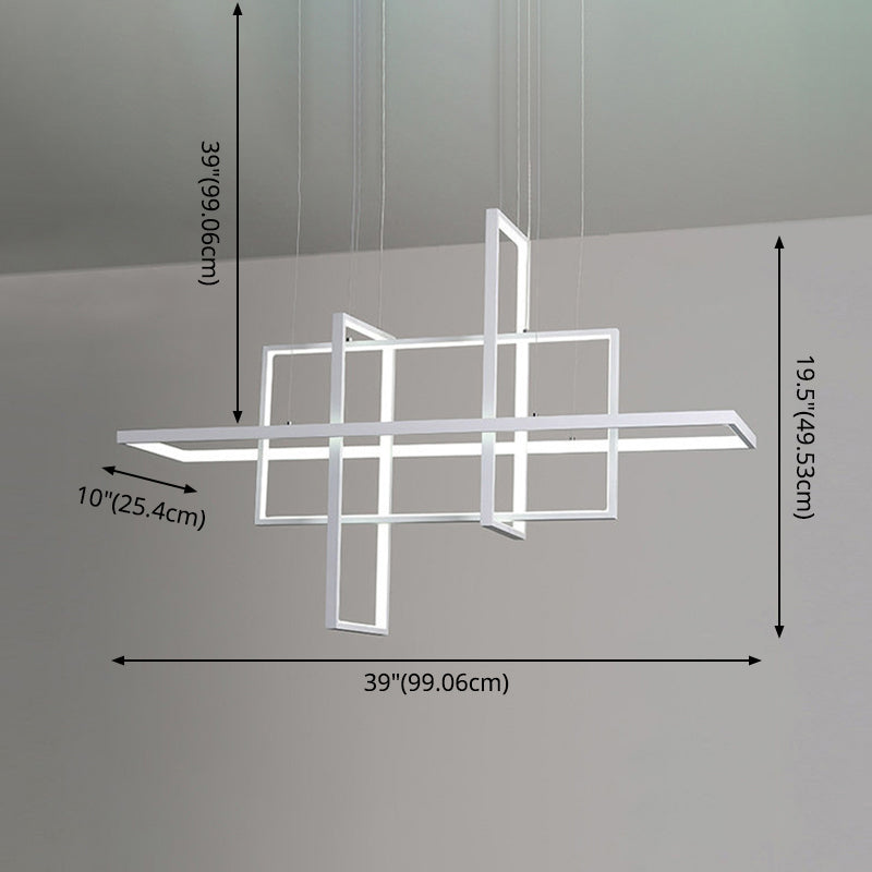 Minimalist Led White Frame Rectangular Hanging Light With Acrylic Island Lighting Fixture