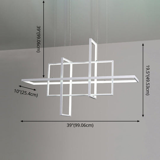 Minimalist Led White Frame Rectangular Hanging Light With Acrylic Island Lighting Fixture