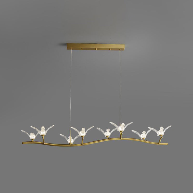 Twig Pendant Lamp With Bird Decor Gold Finish & Led Acrylic Island Light 8 /