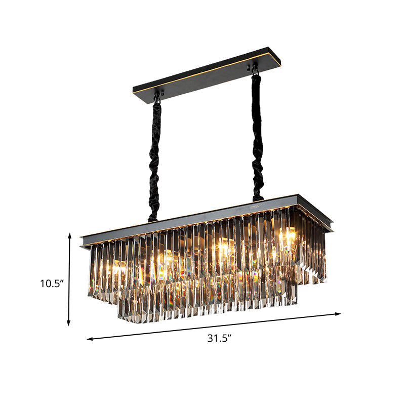 Smoke Gray Crystal Block Rectangle Chandelier Lamp - Traditional 8/11 Heads Matte Black Hanging