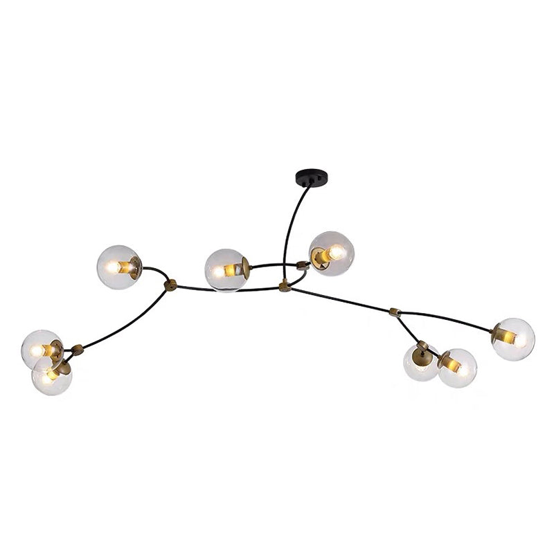 Molecular Suspension Island Light: Minimalist Black-Gold Metal Design With Ball Glass Shade 8 /