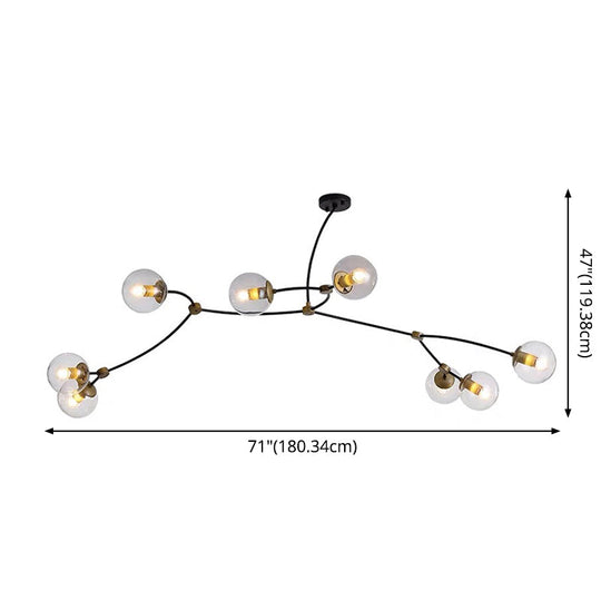 Molecular Suspension Island Light: Minimalist Black-Gold Metal Design With Ball Glass Shade