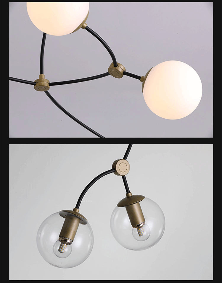 Molecular Suspension Island Light: Minimalist Black-Gold Metal Design With Ball Glass Shade