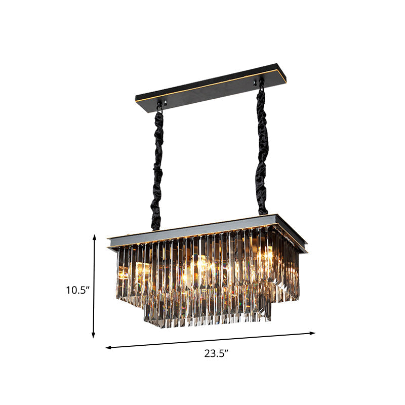 Smoke Gray Crystal Block Rectangle Chandelier Lamp - Traditional 8/11 Heads Matte Black Hanging