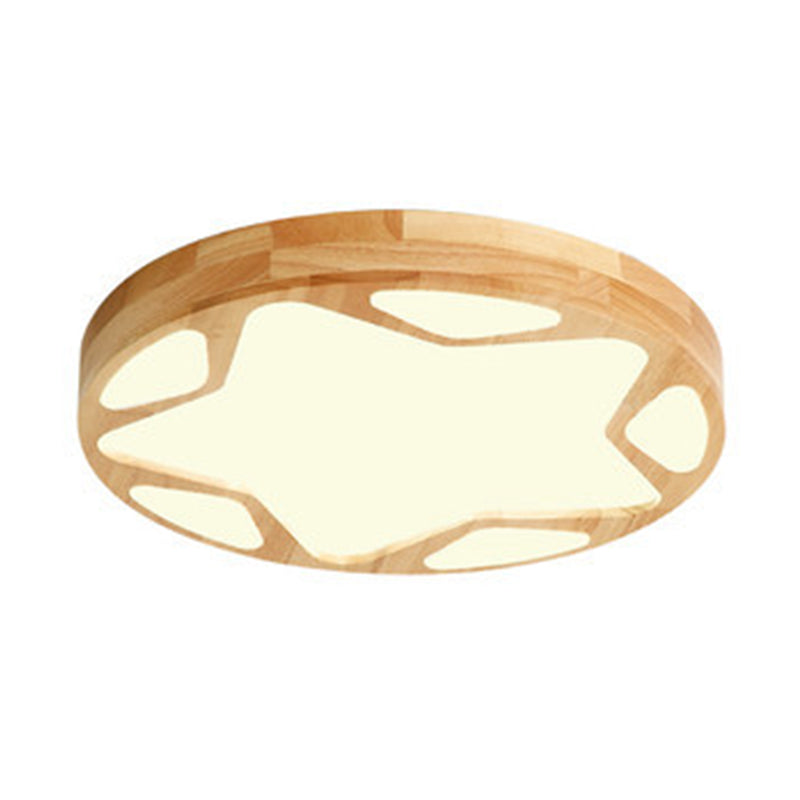 Modern Minimalist Round Natural Wood Star Ceiling Flush Mount Light For Living Room / 16 Warm