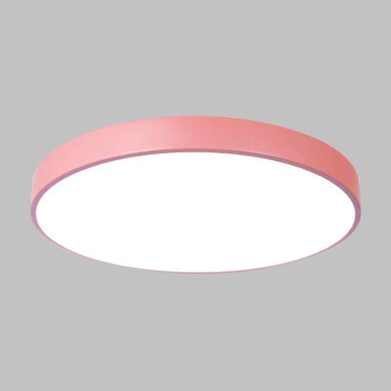 Round Nordic Metal Ceiling Lamp With Led Flush Mount Light For Bedrooms Pink / 12 White