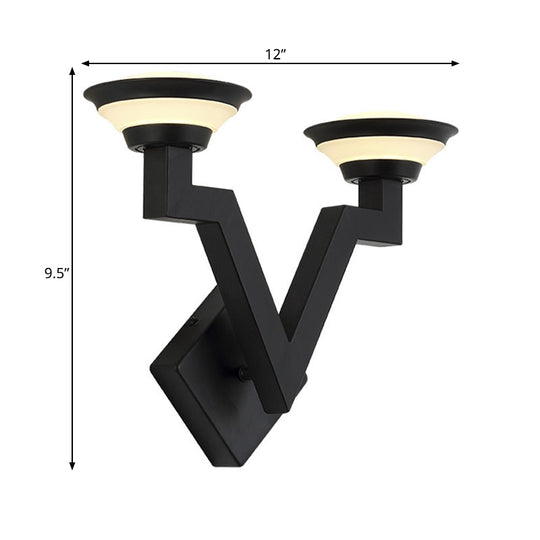 V-Shaped Metal Wall Sconce With 2 Lights For Country Living Rooms