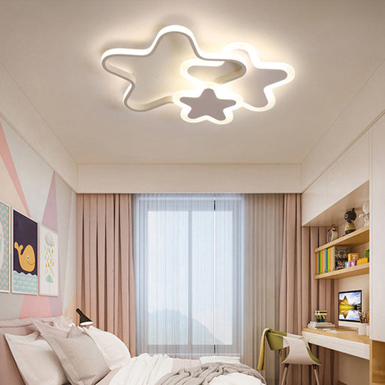 Nordic Cartoon Led Flush Mount Ceiling Lamp For Kids Bedroom White / Star