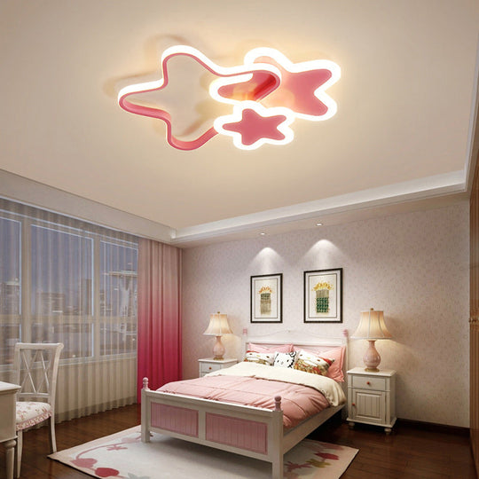 Nordic Cartoon Led Flush Mount Ceiling Lamp For Kids Bedroom Pink / White Star