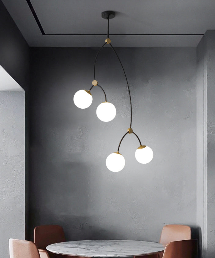 Molecular Suspension Island Light: Minimalist Black-Gold Metal Design With Ball Glass Shade 4 / Milk