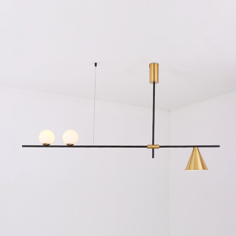 Minimalist Modern Linear Chandelier With Spherical White Glass Ceiling Light Fixture 3 / Gold