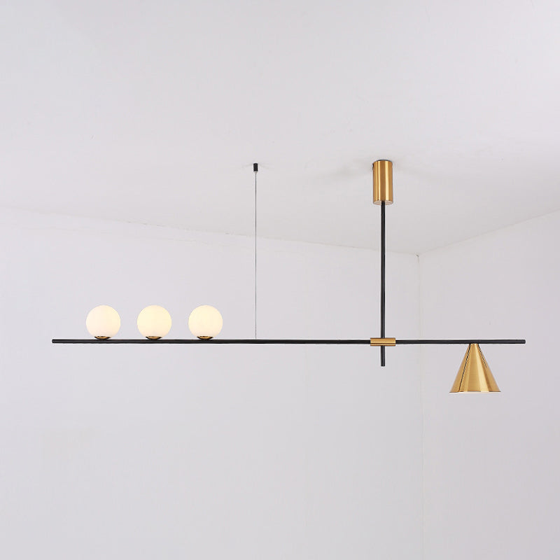 Minimalist Modern Linear Chandelier With Spherical White Glass Ceiling Light Fixture 4 / Gold