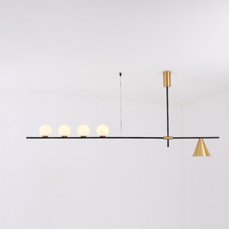 Minimalist Modern Linear Chandelier With Spherical White Glass Ceiling Light Fixture 5 / Gold