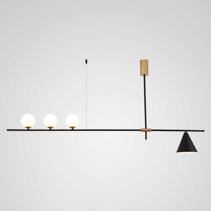 Minimalist Modern Linear Chandelier With Spherical White Glass Ceiling Light Fixture 4 / Black