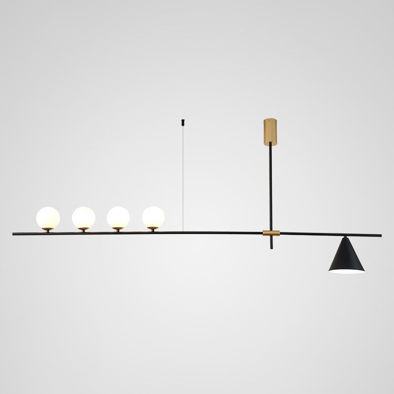 Minimalist Modern Linear Chandelier With Spherical White Glass Ceiling Light Fixture 5 / Black