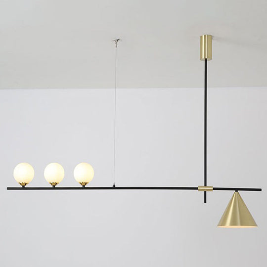 Minimalist Modern Linear Chandelier With Spherical White Glass Ceiling Light Fixture