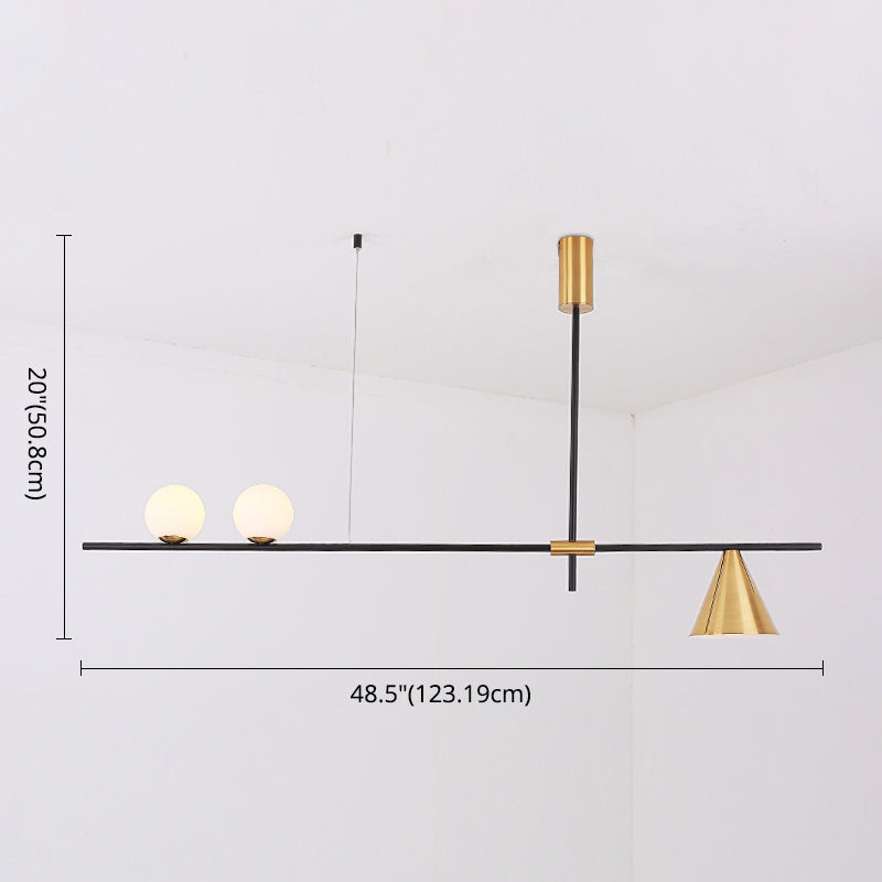 Minimalist Modern Linear Chandelier With Spherical White Glass Ceiling Light Fixture