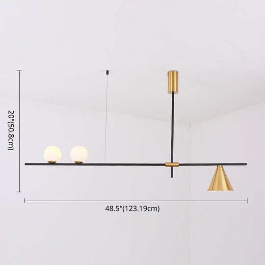 Minimalist Modern Linear Chandelier With Spherical White Glass Ceiling Light Fixture