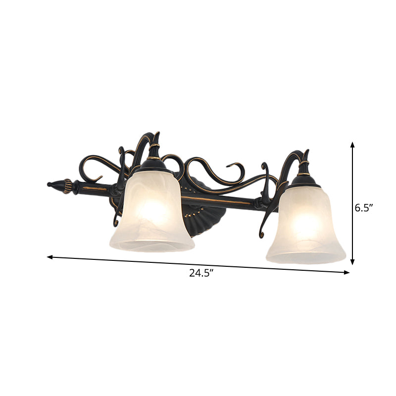 Bronze Frosted Glass Sconce With 2/3 Bell Lights - Traditional Vanity Light For Bathroom Wall Mount