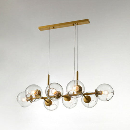 Mid-Century Gold Island Pendant Light - 8 Lights Spherical Glass Perfect For Dining Table Clear