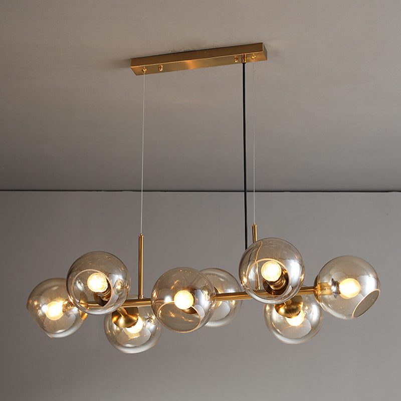 Mid-Century Gold Island Pendant Light - 8 Lights Spherical Glass Perfect For Dining Table