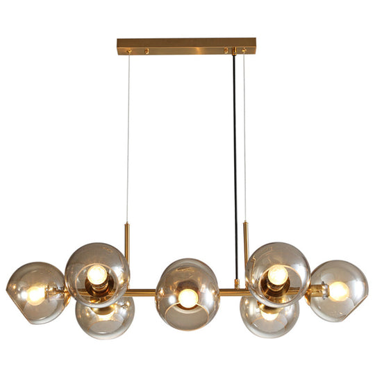 Mid-Century Gold Island Pendant Light - 8 Lights Spherical Glass Perfect For Dining Table