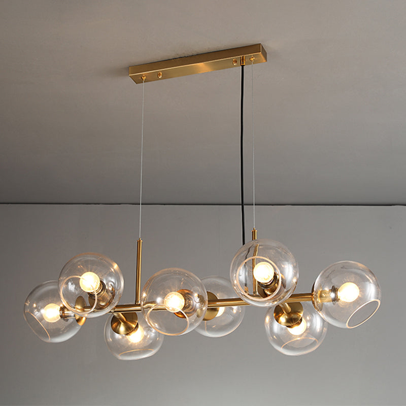 Mid-Century Gold Island Pendant Light - 8 Lights Spherical Glass Perfect For Dining Table