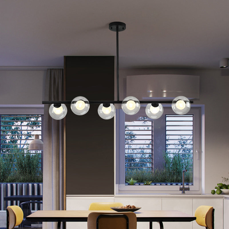 Sleek 6-Light Modern Island Pendant: Transparent Glass Ceiling Light For Dining Table