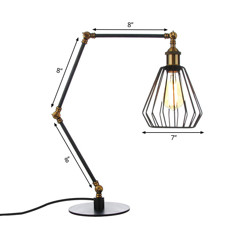 Stylish Diamond Cage Bedroom Table Lamp - Adjustable Metallic Farmhouse Lighting In Black/Brass