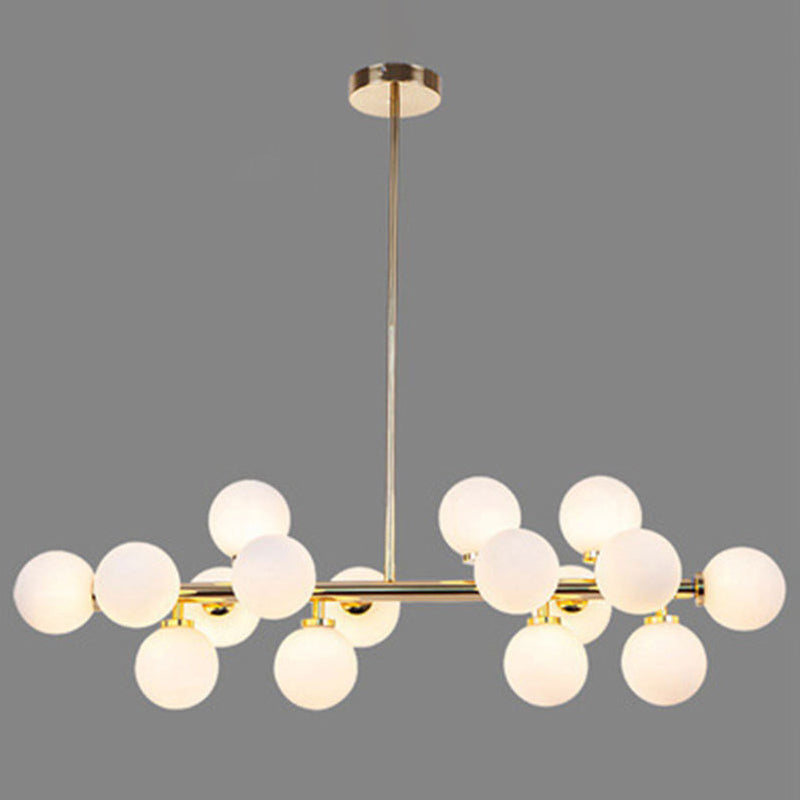 Modern Gold Island Pendant Lighting With 16 Lights - Spherical Glass Ceiling Light For Living Room