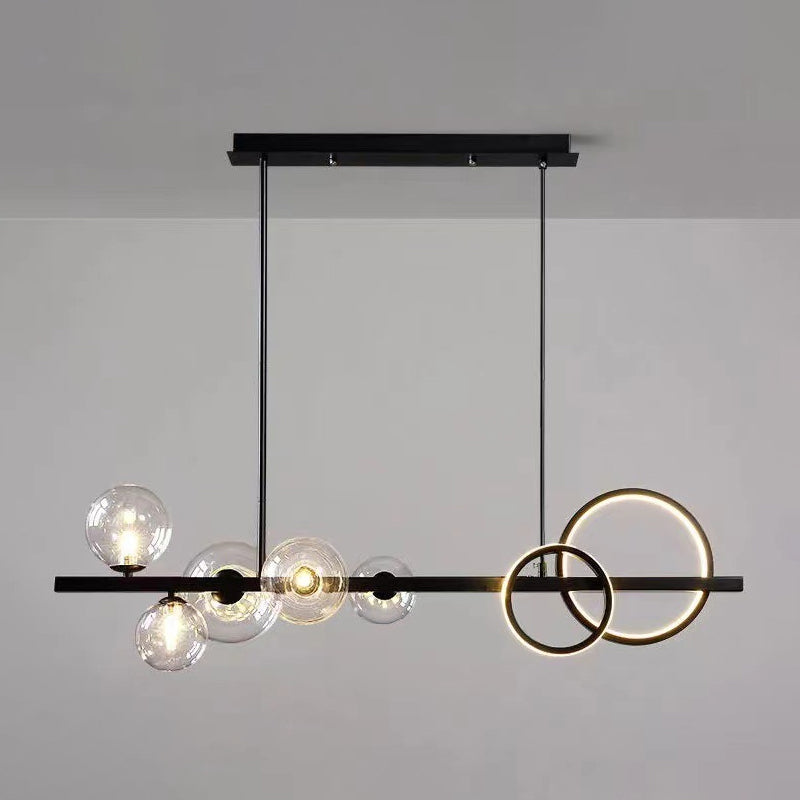 Modern Black Metal Island Pendant Lighting With Clear Glass For Dining Table