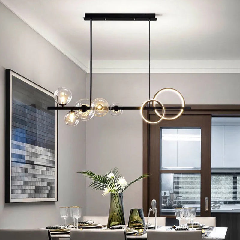 Modern Black Metal Island Pendant Lighting With Clear Glass For Dining Table