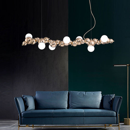 Modern Gold Metal Pendant Lighting With Glass Spherical Shade - Ideal For Dining Table Or Island