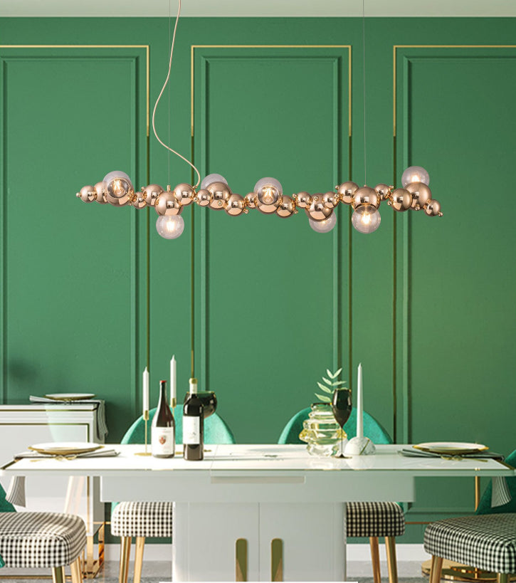 Modern Gold Metal Pendant Lighting With Glass Spherical Shade - Ideal For Dining Table Or Island