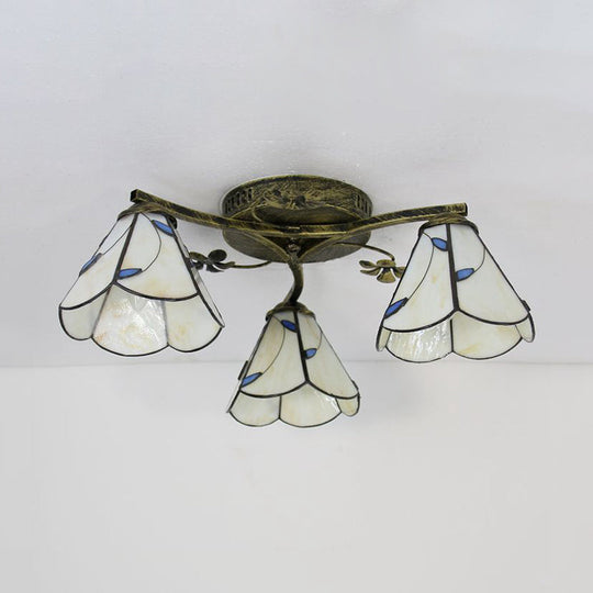 Stained Glass Tiffany Style Flushmount Light with 3 Lights - White/Clear/Blue/Beige