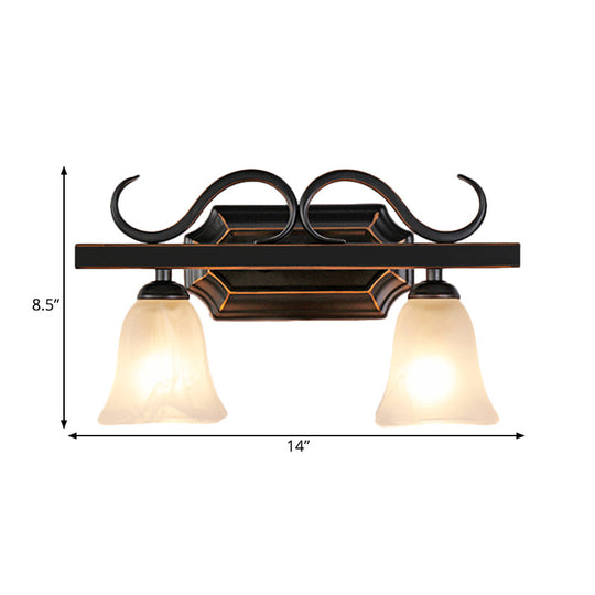 Black Wall Mounted Vanity Lamp With Frosted Glass - Classic Bell Design 2/3 Lights Ideal For