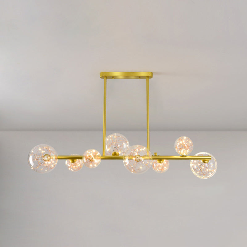 Gold Mid-Century Pendant Light - Stylish Spherical Clear Glass Ceiling Fixture For Dining Table 8 /