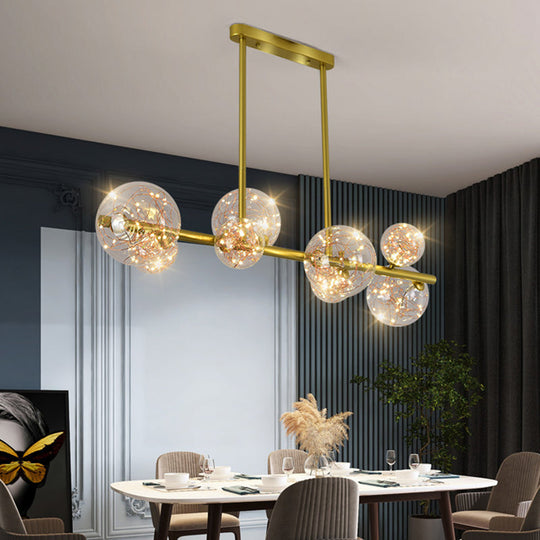 Gold Mid-Century Pendant Light - Stylish Spherical Clear Glass Ceiling Fixture For Dining Table