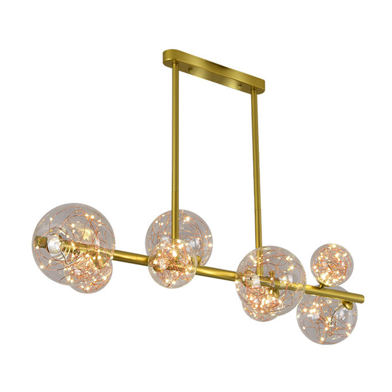 Gold Mid-Century Pendant Light - Stylish Spherical Clear Glass Ceiling Fixture For Dining Table