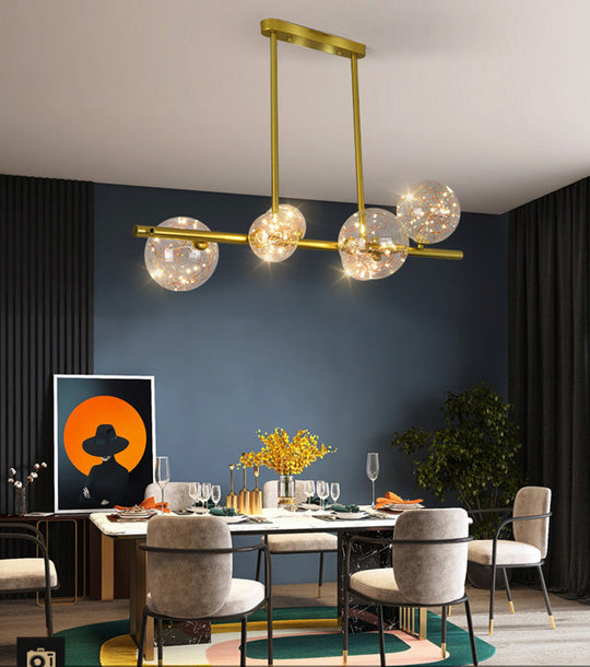 Gold Mid-Century Pendant Light - Stylish Spherical Clear Glass Ceiling Fixture For Dining Table