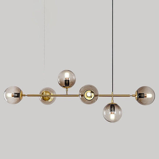 Modern Gold Metal Island Pendant Lighting With 6 Lights And Spherical Glass For Dining Table