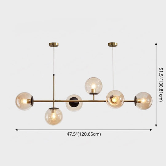 Modern Gold Metal Island Pendant Lighting With 6 Lights And Spherical Glass For Dining Table