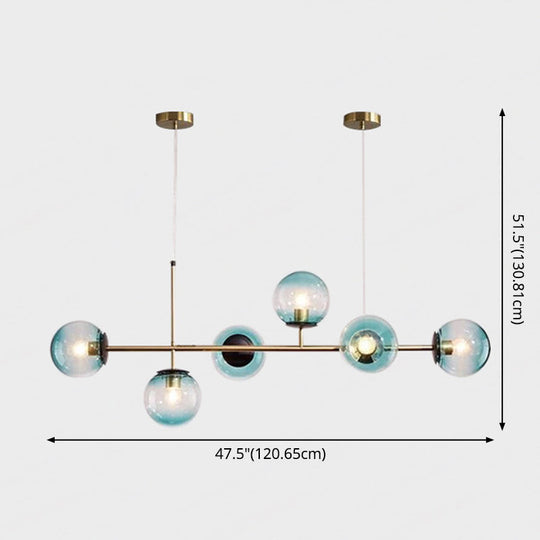 Modern Gold Metal Island Pendant Lighting With 6 Lights And Spherical Glass For Dining Table