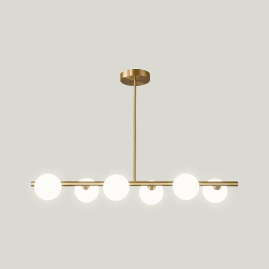 Gold Linear Island Pendant Light with Spherical Glass Shade - Perfect for Dining Table and Minimalist Decor