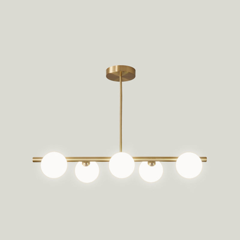 Gold Linear Island Pendant Light with Spherical Glass Shade - Perfect for Dining Table and Minimalist Decor