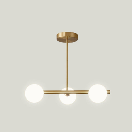 Gold Linear Island Pendant Light with Spherical Glass Shade - Perfect for Dining Table and Minimalist Decor