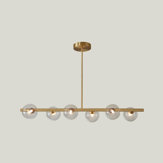 Gold Linear Island Pendant Light with Spherical Glass Shade - Perfect for Dining Table and Minimalist Decor