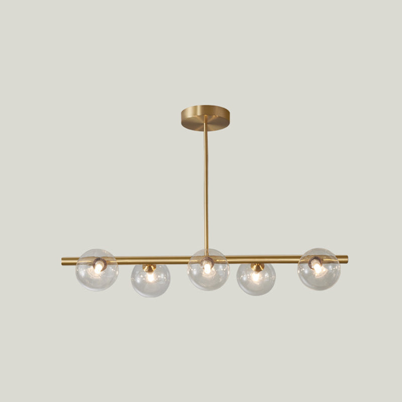 Gold Linear Island Pendant Light with Spherical Glass Shade - Perfect for Dining Table and Minimalist Decor