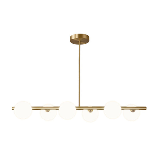 Gold Linear Island Pendant Light with Spherical Glass Shade - Perfect for Dining Table and Minimalist Decor